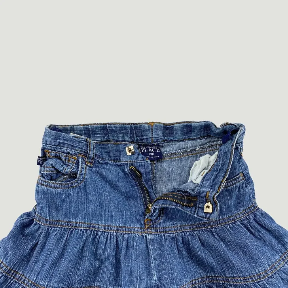 Girls The Children’s Place Tiered Denim Skirt Y2K Ruffle Jean 6X/7